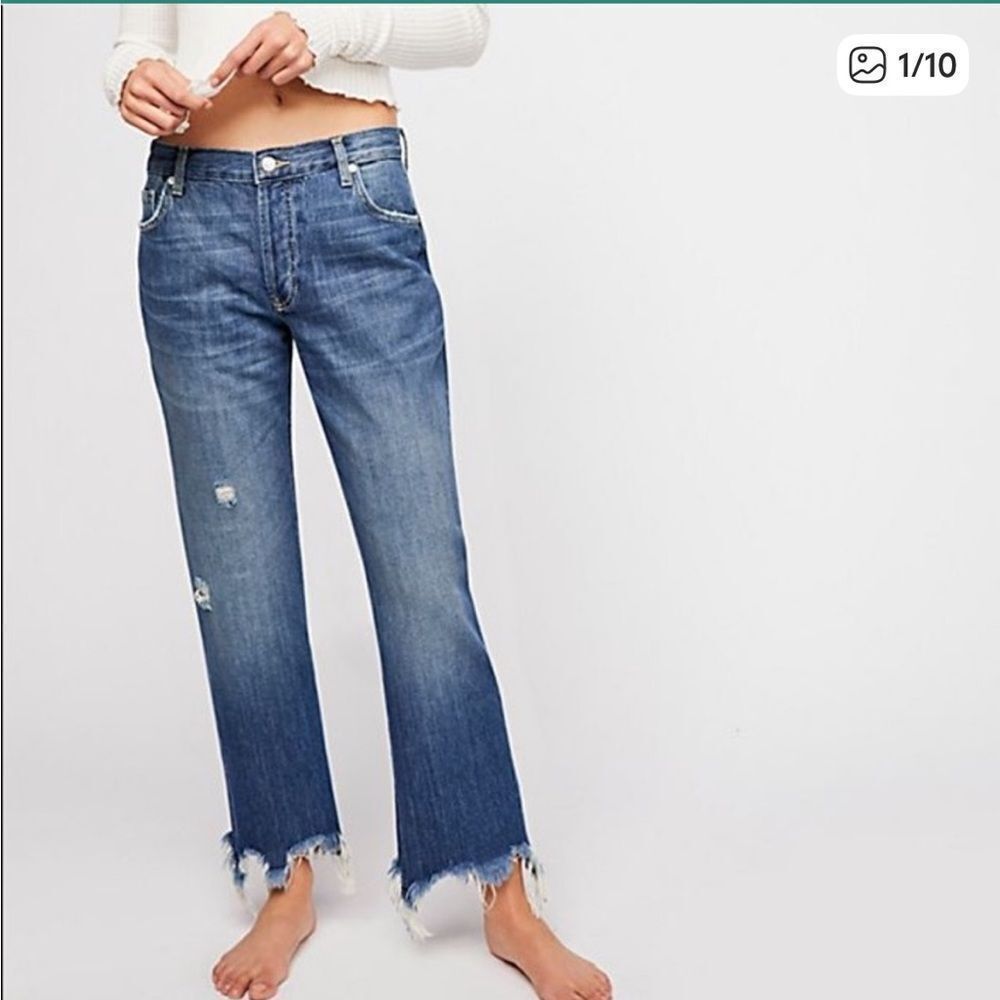 Free People Maggie Mid Rise Straight Jean Distressed Womens 25